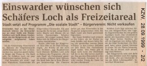 Einswarder wünschen sich Schäfers Loch als Freizeitareal - Kreiszeitung Wesermarsch vom 28. September 1999  - Seite 2 von 2 Seiten