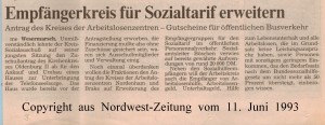 Empfängerkreis für Sozialtarif erweitern - Nordwest-Zeitung vom 11. Juni 1993