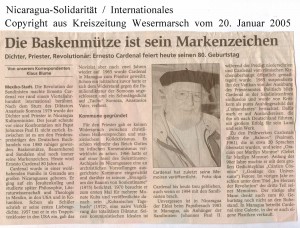 Ernesto Cardenal - Die Baskenmütze ist sein Markenzeichen - Kreiszeitung Wesermarsch vom 20. Januar 2005