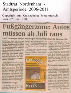 Fussgängerzone - Autos müssen ab Juli raus - Kreiszeitung Wesermarsch vom 07. Juni 2008