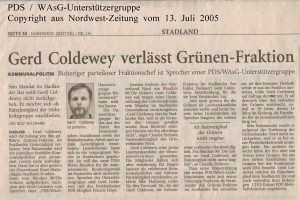 Gerd Coldewey verlässt Grünen-Fraktion - Nordwest-Zeitung vom 13. Juli 2005