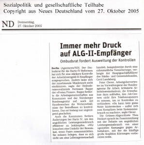 Immer mehr Druck auf ALG-II-Empfänger - Neues Deutschland vom 27. Oktober 2005