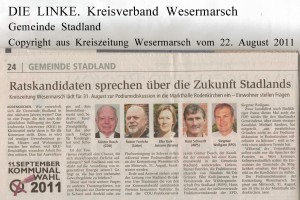 Kommunalwahl 2011 - Ratskandidaten sprechen über die Zukunft Stadlands - Kreiszeitung Wesermarsch vom  22. August 2011