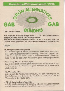 Kreistags-Wahlprogramm 1996 - Grün Alternatives Bündnis - GAB - Seite 1 von 8 Seiten
