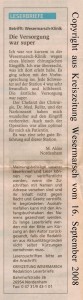 Leserbrief - Die Versorgung war super - Wesermarsch Klinik - Kreiszeitung Wesermarsch vom 16. September 2008