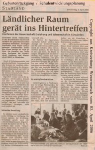 Ländlicher Raum gerät ins Hintertreffen - Kreiszeitung Wesermarsch den 03. April 2006