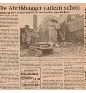 Metaleurop - Die Abrißbagger rattern schon - Kreiszeitung Wesermarsch vom 09. März 19941
