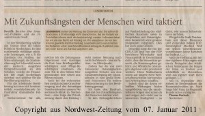 Mit Zukunftsängsten der Menschen wird taktiert - Leserbrief - Nordwest-Zeitung vom 07. Januar 2011