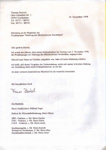 Mitteilung an die Mitglieder der Stärkung des Mittelzentrums Nordenham - 24. November 1998
