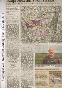 Norger-Leitung - Bauprojekt auf zwölf Hektar - Nordwest-Zeitung vom 13. Juli 2010 - Seite 1 von 4 Seiten