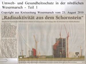 Radioaktivität aus dem Schornstein - Kreiszeitung Wesermarsch vom 23. August 2010 - Teil 1