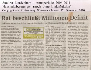 Rat beschließt Millionen-Defizit - Kreiszeitung Wesermarsch vom 17. Dezember 2010