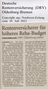 Rentenversicherer für höheres Reha-Budget - Nordwest-Zeitung vom 20. Juli 2012