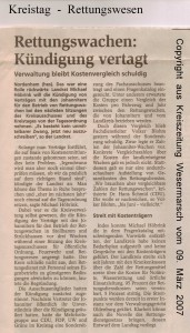 Rettungswachen - Kündigungen vertagt - Kreiszeitung Wesermarsch vom 09. März 2007