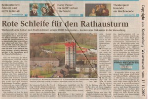 Rote Schleife für den Rathausturm - Kreiszeitung Wesermarsch vom 16. November 2007