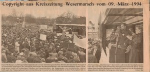 Rudolf Scharping - Kanzlerkandidat gegen Arbeitszeitverlängerung - Kreiszeitung Wesermarsch vom 09. März 1994 - Seite 1 von 2 Seiten