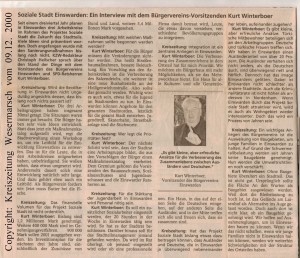 Soziale Stadt - Genug geredet - Bürgerverein fordert konkrete Maßnahmen - Kreiszeitung Wesermarsch vom 09. Dezember 2000 - Seite 2 von 2 Seiten