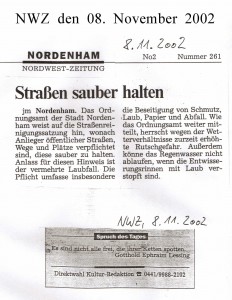 Straßen sauber halten - Nordwest-Zeitung vom 08. November 2000