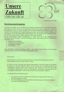Wesermarsch Klinik Nordenham - Betriebsrat - Unsere Zukunft - Geht uns alle an - Nordenham den 03. Apriel 2008 - Seite 1 von 2 Seiten