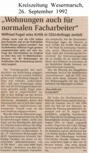 Wohnungen auch für den normalen Facharbeiter - Kreiszeitung Wesermarsch vom 26. September 1992