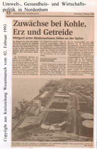 Zuwächse bei Kohle, Erz und Getreide - Kreiszeitung Wesermarsch vom 02. Februar 1993